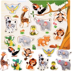 Drewniane puzzle wkładane „Dżungla” z uchwytami, 11 elementów