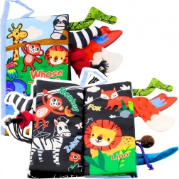 Miękka edukacyjna szeleszcząca książeczka Zwierzątka Ogon dla niemowląt niebieska