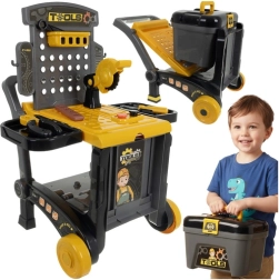 Dziecięcy zestaw 3w1: warsztat z wózkiem i walizką, 59 elementów