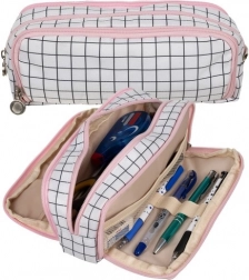 Duży piórnik trójkomorowy w kratkę