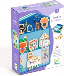 drewniany magnetyczny domek Djeco z kocimi postaciami