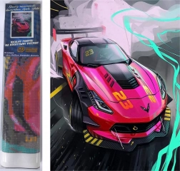 Malowanie diamentowe Różowy sportowy samochód 30 × 40 cm