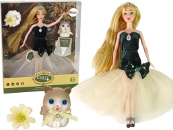 Lalka Emily z długimi włosami, kotkiem i kwiatową ozdobą
