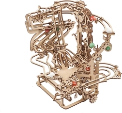 Drewniana mechaniczna kolejka kulkowa UGEARS z napędem łańcuchowym – puzzle 3D