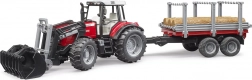 BRUDER traktor MASSEY FERGUSON 7480 z ładowaczem czołowym i przyczepą do kłód