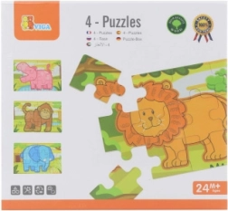 Drewniane puzzle dżungla – 4 zwierzątka dla dzieci od 24 miesięcy