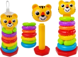 kolorowa układanka piramida do układania dla niemowląt z tygryskiem