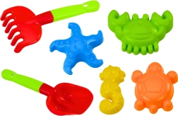 Zestaw zabawek do piasku z łopatką, grabkami i foremkami