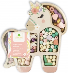 Drewniane pastelowe koraliki Jednorożec, 170 szt.