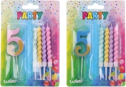 Świeczka imprezowa numer 5 z dodatkowymi świeczkami