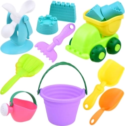 Zestaw zabawek do piasku z kolorowym wiaderkiem i autkiem