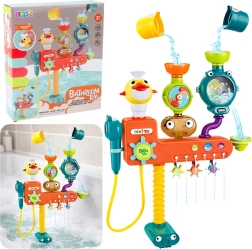 Przelewowa zabawka do kąpieli z kaczuszką, wiatraczkami i kubeczkami