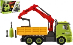 skręcany samochód budowlany z żurawiem, 31 cm, napęd bezwładnościowy, światło i dźwięk