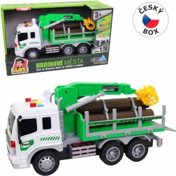 Samochód do transportu drewna z podnoszonym ramieniem i efektami świetlnymi