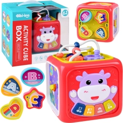 interaktywna edukacyjna kostka z pianinkiem, labiryntem i sorterem