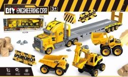 Ciężarówka – laweta ze sprzętem budowlanym