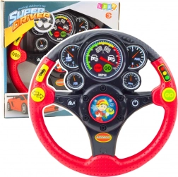 Interaktywna kierownica dla dzieci z efektami dźwięku, światła i wibracji – czerwona