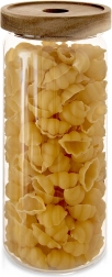 Szklany pojemnik na produkty sypkie z drewnianą pokrywką i uszczelką 1,6 l