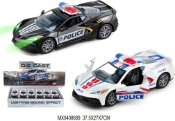 Metalowy policyjny samochodzik 1:32 ze światłami i napędem pull-back