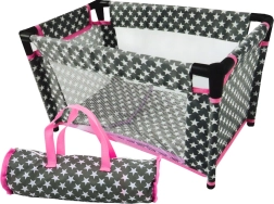 Łóżeczko dla lalek w gwiazdki Alice szaro‑różowe