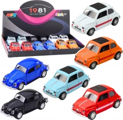 Metalowy klasyczny samochodzik kolekcjonerski z napędem, otwieranymi drzwiami 1:36