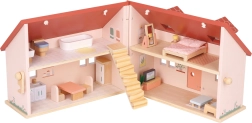 Składany drewniany domek dla lalek z meblami