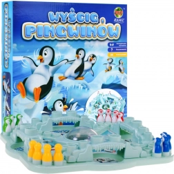 gra planszowa wyścig pingwinów dla dzieci i dorosłych z kostką w kopule