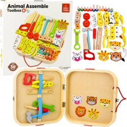 Drewniany zestaw dla małych mistrzów - zwierzątka do układania w walizeczce