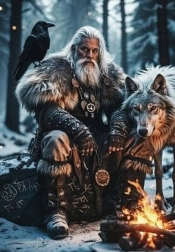 Diamentowe malowanie nordycki wojownik z wilkiem 30 × 40 cm