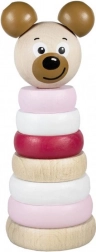 Drewniana piramida z głową misia, różowa