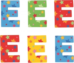 Drewniana literka E w gwiazdki
