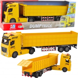 Żółta ciężarówka transportowa z naczepą i efektami dźwiękowymi