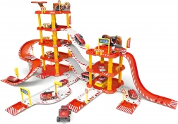 Duży garaż strażacki, 4 poziomy, stacja paliw, 100 elementów