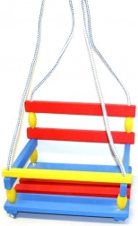 Drewniana kolorowa huśtawka z barierką