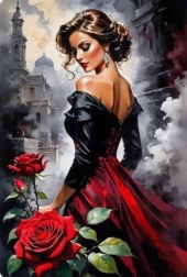 Diamentowe malowanie kobieta z różami w mieście 30 × 40 cm
