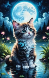 Diamentowe malowanie Kot przy stawie 30x40 cm