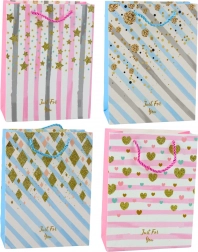 Papierowa torebka prezentowa niebiesko‑różowa z brokatem 23 x 18 x 10,5 cm