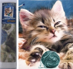Malowanie diamentowe – kociątko z kłębkiem 30 × 40 cm