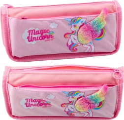 Szkolny piórnik Jednorożec z brokatowym skrzydłem 3D różowy