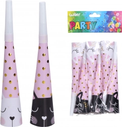 Trąbki imprezowe z motywem kotka 20 cm