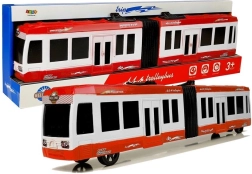 Przegubowy autobus z napędem ciernym czerwony