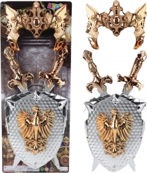 Dziecięcy Zestaw Rycerski Tarcza z Dwoma Mieczami i Maską Złoty Orzeł