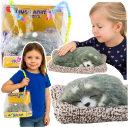 Śpiący husky na poduszce z miękkim futerkiem i dźwiękami, przenośna torba