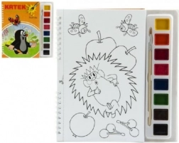 Kolorowanki Krecik z farbami wodnymi i pędzlem