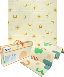 Duża dwustronna składana mata piankowa HUMBI 200 × 180 cm XPE z motywami słońca i księżyca