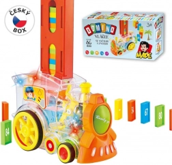 Przezroczysta lokomotywa z domino i światłem dla dzieci