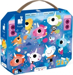 Janod puzzle w walizeczce – jednorożce na koncercie, 24 elementy