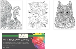 Płótno z nadrukiem do malowania 20 × 15 cm – wilk, paw i bukiet