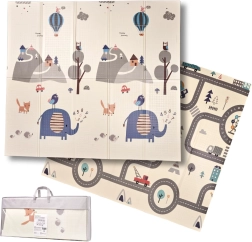 Składana dwustronna piankowa mata edukacyjna 180 × 200 cm ulice/las