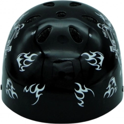 Kask rowerowy i skate z motywem czaszki – czarno‑srebrny